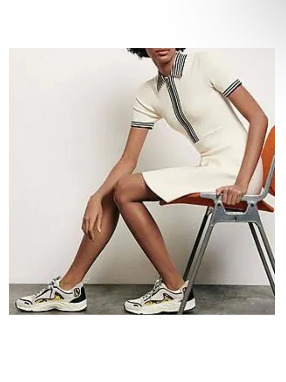 Sandro Cream Knit Polo Mini Dress with Black Trim - Picture 2 of 10